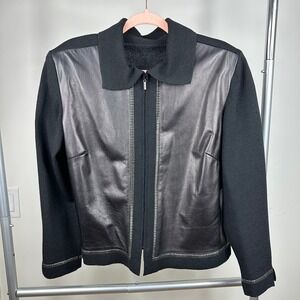 Faux Leather Knit Jacket Large Black Mixed Media Zip Goth Y2K Streetwear Indie